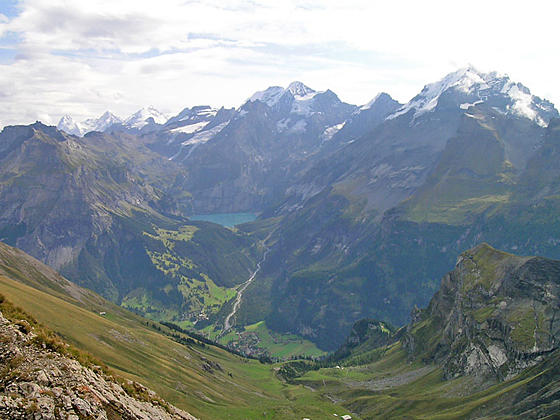 High peaks towering above Oeschinensee