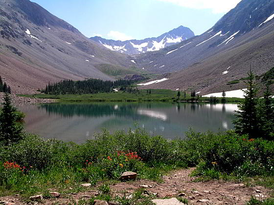 Navajo Lakes with Gladstone Peak rising above the eastern end of the basin 